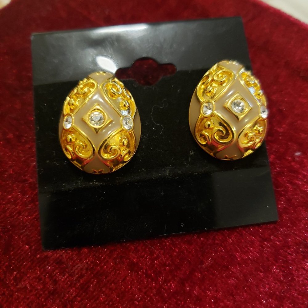 Vintage Joan Rivers Enamel  Earrings With Rhinestones 1990's